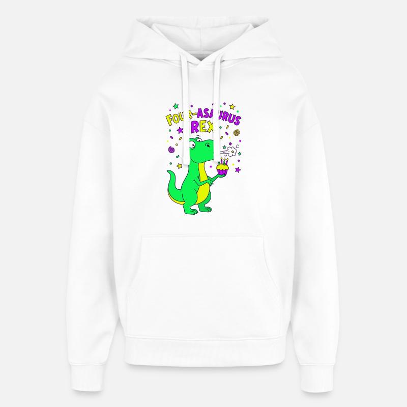 4e anniversaire du Quatre-Asaurus Rex - Sweat à capuche unisexe Stanley/Stella Oversized - blanc