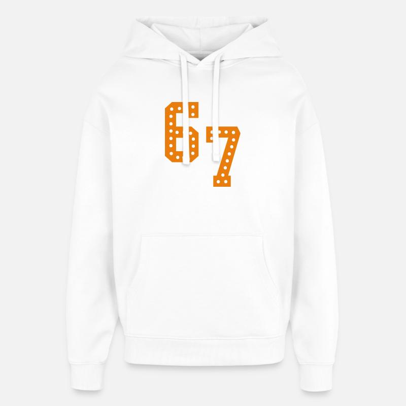 6 7 – Trendy minimalist text design, - Oversized Unisex Hoodie by Stanley/Stella - white