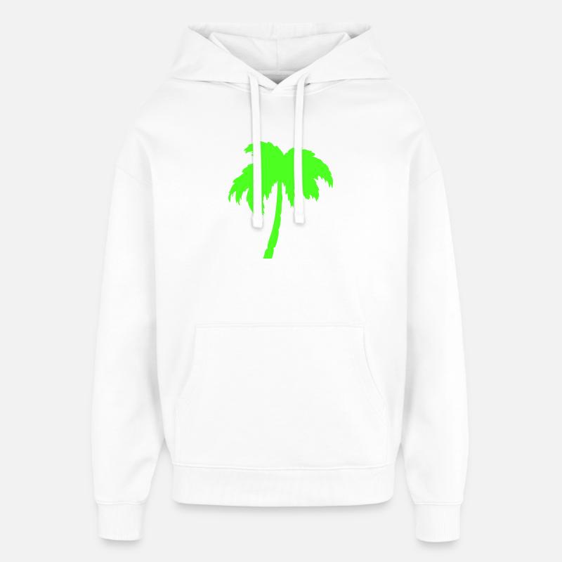 Neon palm tree silhouette on black - Oversized Unisex Hoodie by Stanley/Stella - white