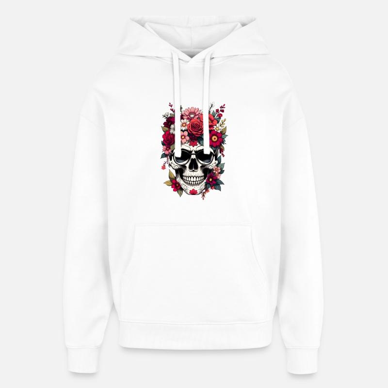 Crâne floral avec couronne - Sweat à capuche unisexe Stanley/Stella Oversized - blanc