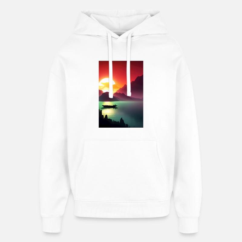 Landschaft mit See, Boot und Berge - Oversized Unisex Hoodie von Stanley/Stella - Weiß