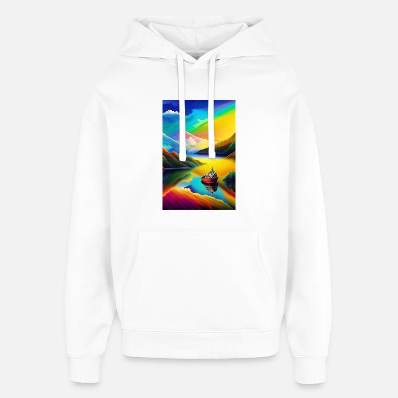 Landschaft mit See, Boot und Berge - Oversized Unisex Hoodie von Stanley/Stella - Weiß