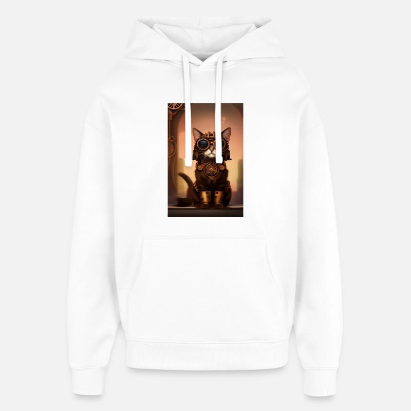 Chat Steampunk Style - Sweat à capuche unisexe Stanley/Stella Oversized - blanc