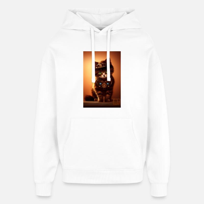 Chat Steampunk Style - Sweat à capuche unisexe Stanley/Stella Oversized - blanc