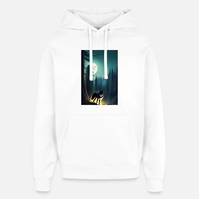 Loup et Lune - Sweat à capuche unisexe Stanley/Stella Oversized - blanc
