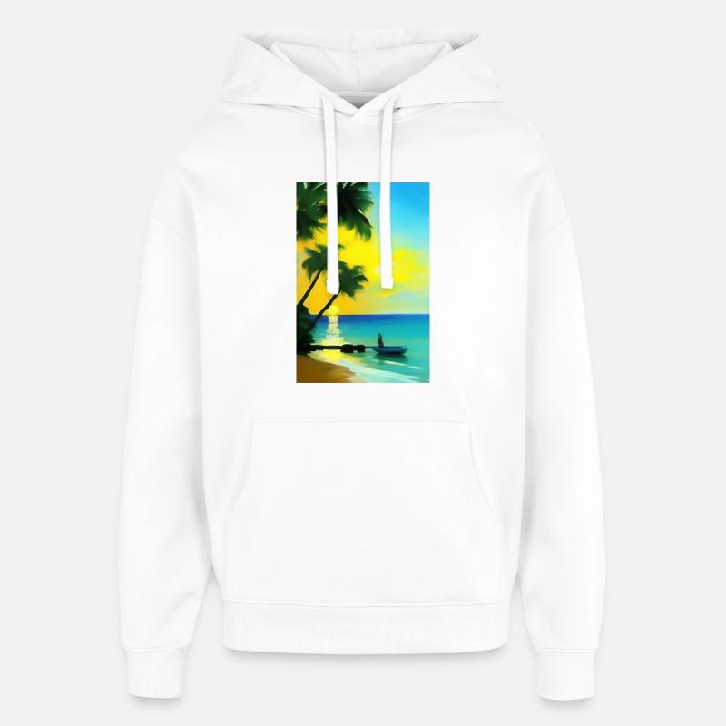 Plage des palmiers des Caraïbes - Sweat à capuche unisexe Stanley/Stella Oversized - blanc