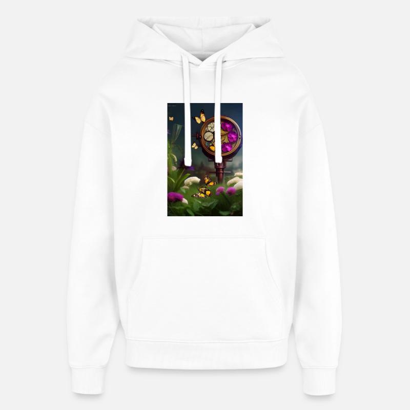Fleurs et papillon - Sweat à capuche unisexe Stanley/Stella Oversized - blanc
