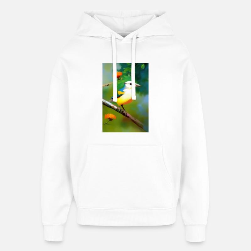Oiseau sur branche avec fleurs - Sweat à capuche unisexe Stanley/Stella Oversized - blanc