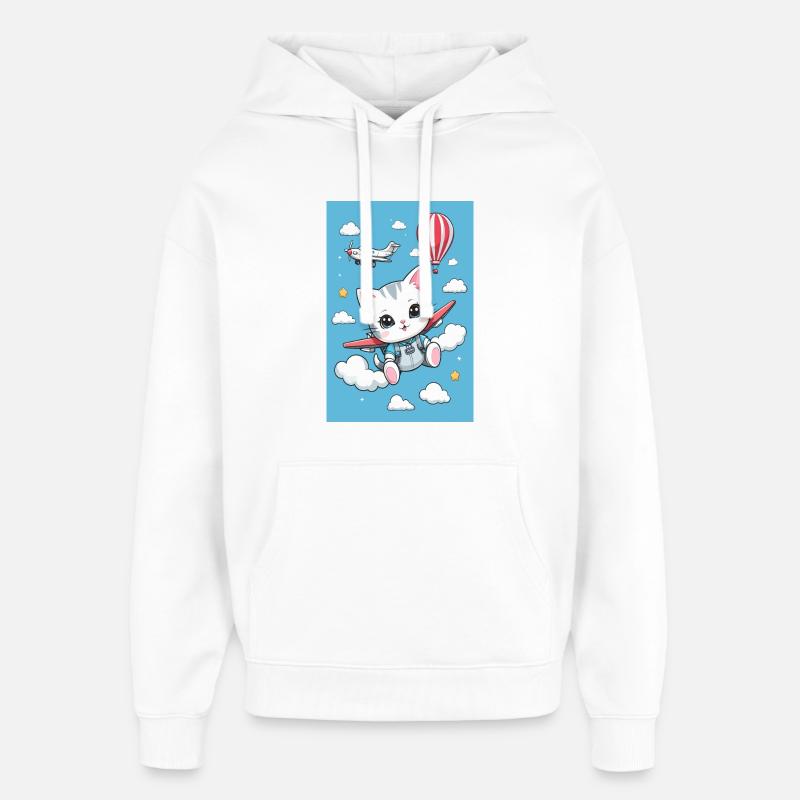 Chat volant mignon - Sweat à capuche unisexe Stanley/Stella Oversized - blanc