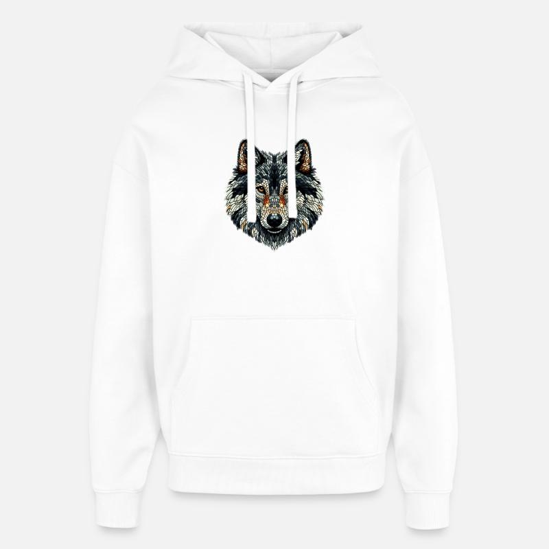 Bunter Wolf im Mosaik-Stil - Oversized Unisex Hoodie von Stanley/Stella - Weiß