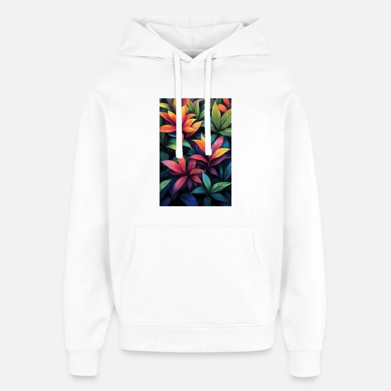 Motif de feuilles tropicales néon - Sweat à capuche unisexe Stanley/Stella Oversized - blanc