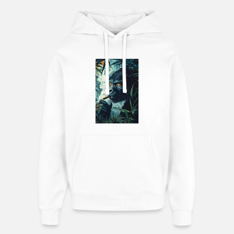 Gorille de la jungle avec de la fumée de cigarette - Sweat à capuche unisexe Stanley/Stella Oversized - blanc