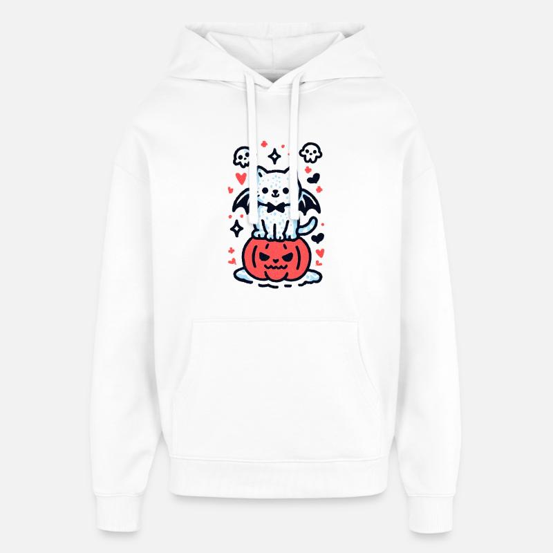 Chat citrouille - Sweat à capuche unisexe Stanley/Stella Oversized - blanc