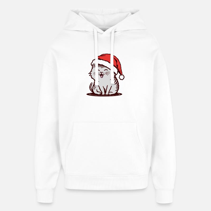 Chat au chapeau de Père Noël - Sweat à capuche unisexe Stanley/Stella Oversized - blanc
