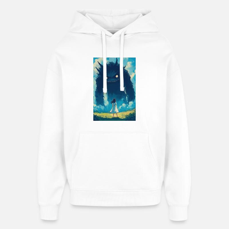 Ein Mädchen steht einem Monster gegenüber - Oversized Unisex Hoodie von Stanley/Stella - Weiß