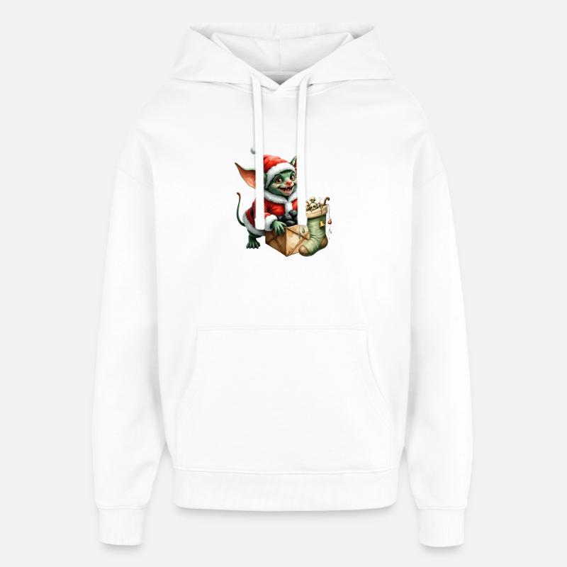 Lutin de Noël vert avec sac - Sweat à capuche unisexe Stanley/Stella Oversized - blanc