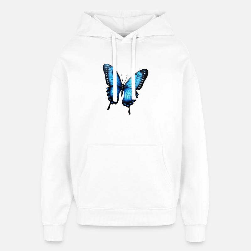 papillon volant bleu - Sweat à capuche unisexe Stanley/Stella Oversized - blanc