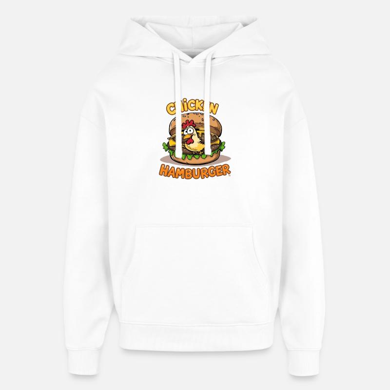 Dessin animé de burger au poulet - Sweat à capuche unisexe Stanley/Stella Oversized - blanc