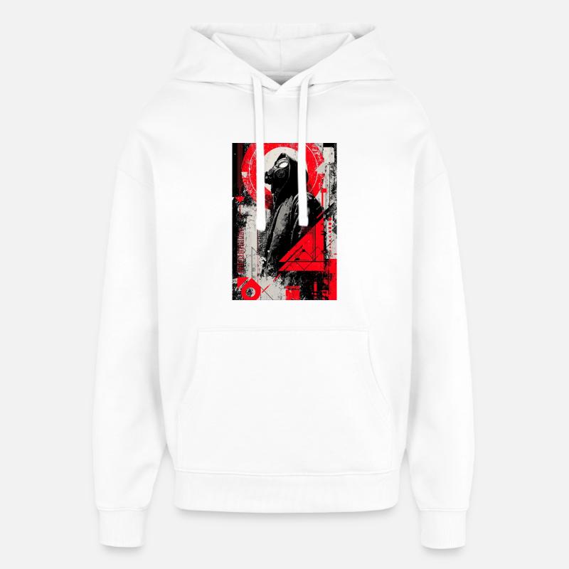 Masque à gaz de style géométrique - Sweat à capuche unisexe Stanley/Stella Oversized - blanc