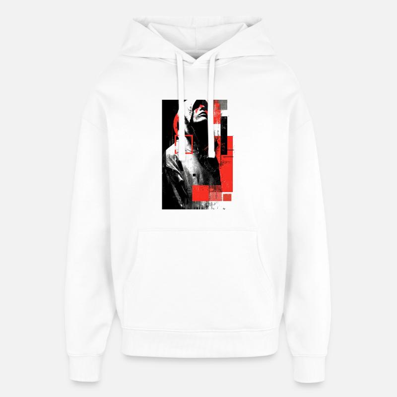 Glitch face en gloss rouge - Sweat à capuche unisexe Stanley/Stella Oversized - blanc