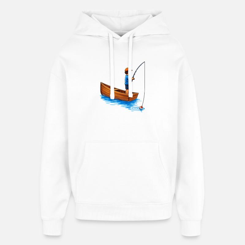 Illustration de garçon pêchant en bateau - Sweat à capuche unisexe Stanley/Stella Oversized - blanc