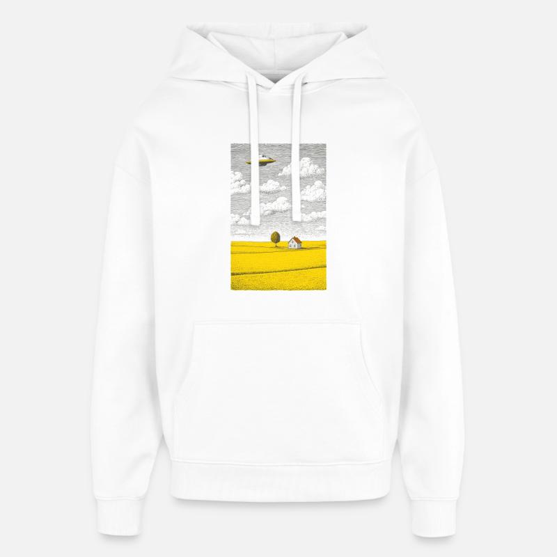 OVNI au-dessus du champ jaune - Sweat à capuche unisexe Stanley/Stella Oversized - blanc