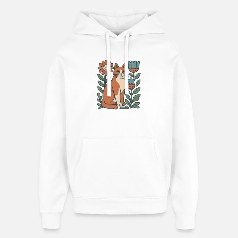 Chat Jardin Fleurs Ami Chat - Sweat à capuche unisexe Stanley/Stella Oversized - blanc