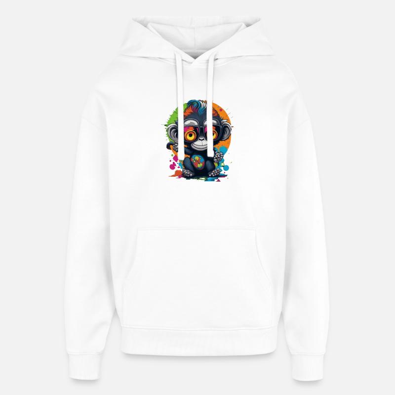 Neon Spectacled Monkey Splash - Monkey - Monkey - Oversized Unisex Hoodie by Stanley/Stella - white