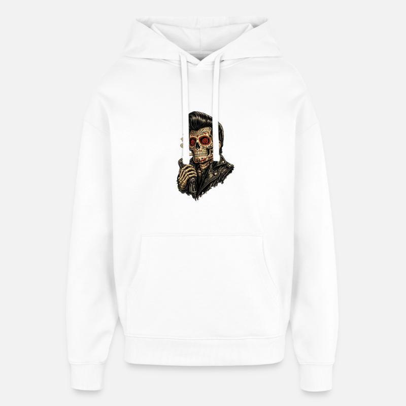 Skeleton Sugar Skull Rockabilly Microphone - Oversized Unisex Hoodie by Stanley/Stella - white