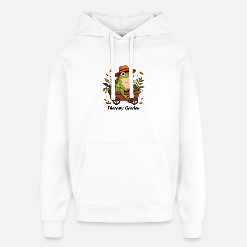 Grenouille jardinier, therapy garden - Sweat à capuche unisexe Stanley/Stella Oversized - blanc