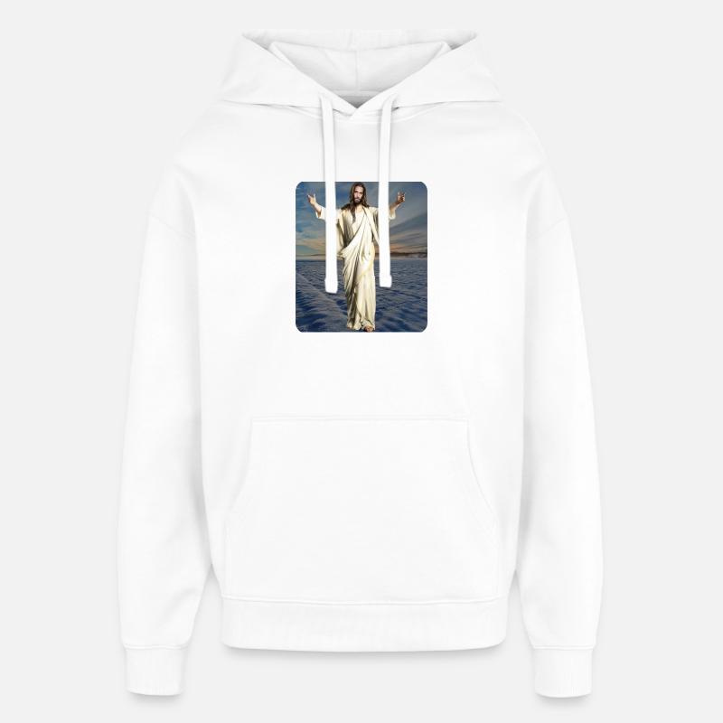 Figure de Jésus Hiver - Sweat à capuche unisexe Stanley/Stella Oversized - blanc