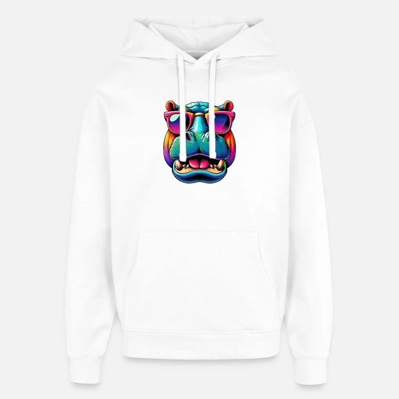 Hippopotame avec lunettes de soleil - Sweat à capuche unisexe Stanley/Stella Oversized - blanc