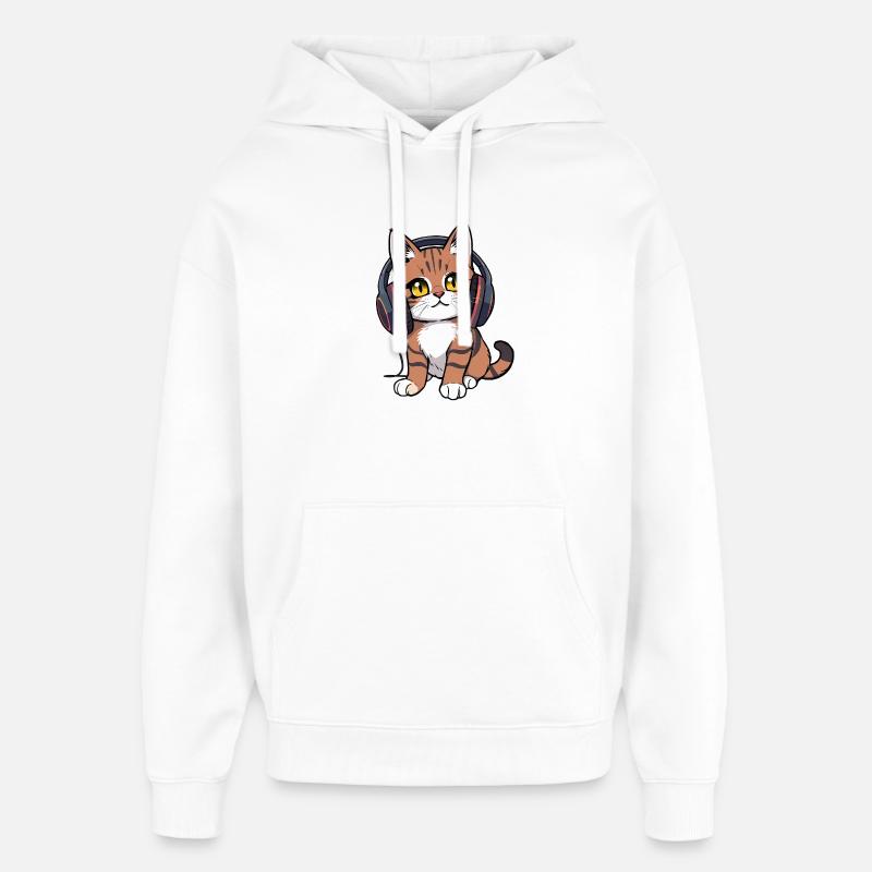 Katze mit Kopfhörer - Oversized Unisex Hoodie von Stanley/Stella - Weiß