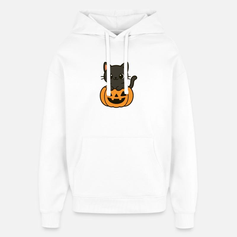 Halloween Chat Citrouille Noir Chat Mignon - Sweat à capuche unisexe Stanley/Stella Oversized - blanc