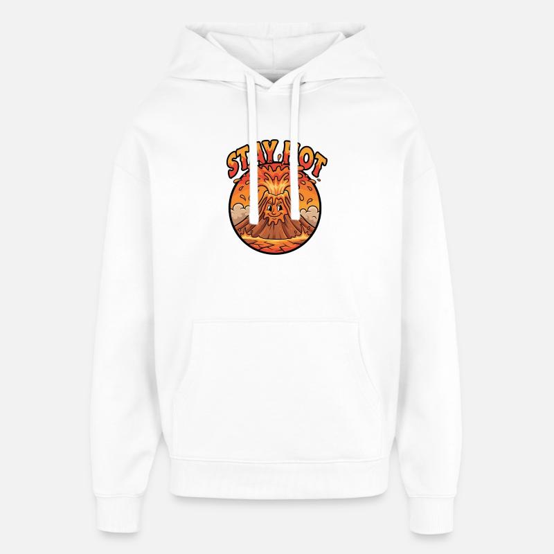 Restez chaud volcan dessin animé - Sweat à capuche unisexe Stanley/Stella Oversized - blanc