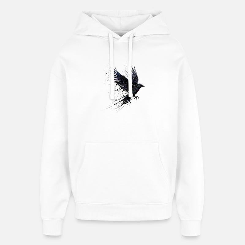 Crow Raven Paint Splash - Aquarelle moderne - Sweat à capuche unisexe Stanley/Stella Oversized - blanc