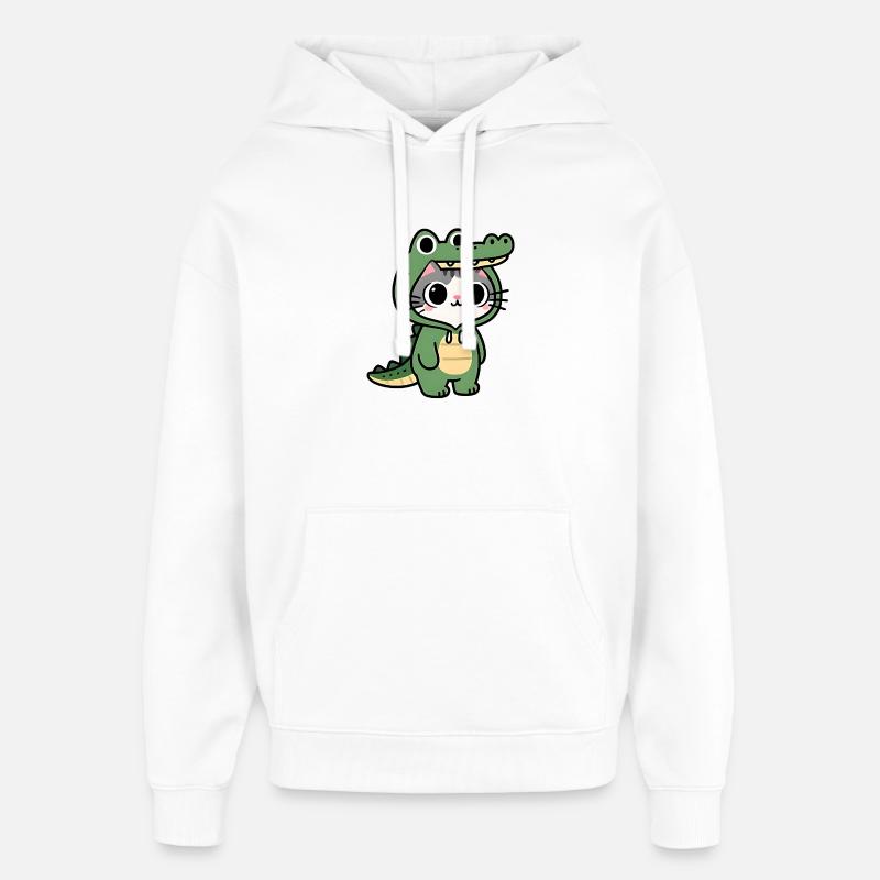 Chat crocodile Kawaii - Sweat à capuche unisexe Stanley/Stella Oversized - blanc