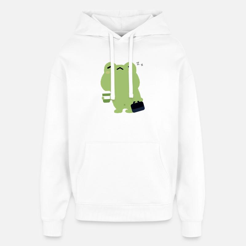 Grenouille fatiguée avec café et mallette - Sweat à capuche unisexe Stanley/Stella Oversized - blanc