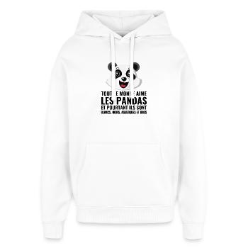 Panda, Vielfalt, Liebe - Oversized Unisex Hoodie von Stanley/Stella - Weiß - Vorne - AI Model Female 172 light (172cm) & AI Model Male 185 light (185cm)