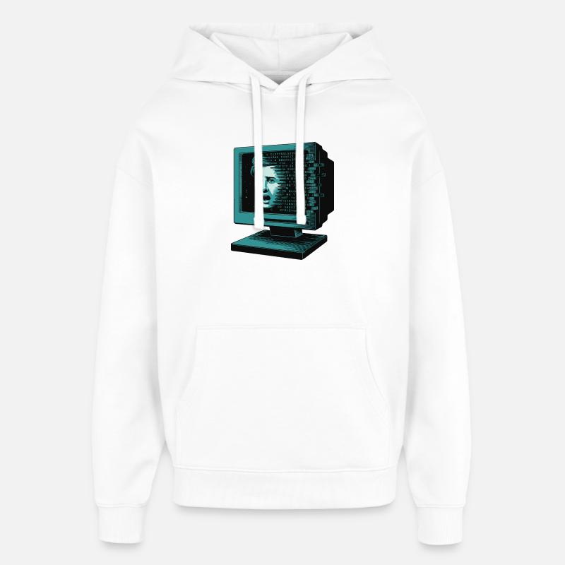 IA rétroglitch Retroglitch Computer Terror - Sweat à capuche unisexe Stanley/Stella Oversized - blanc