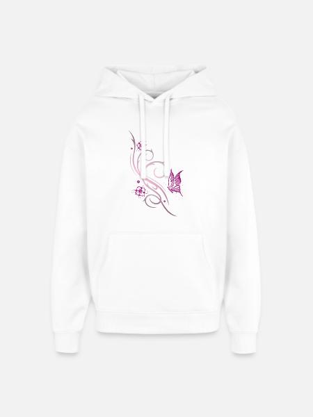 Flowers Cherry Blossom Butterfly - Oversized Unisex Hoodie by Stanley/Stella - white