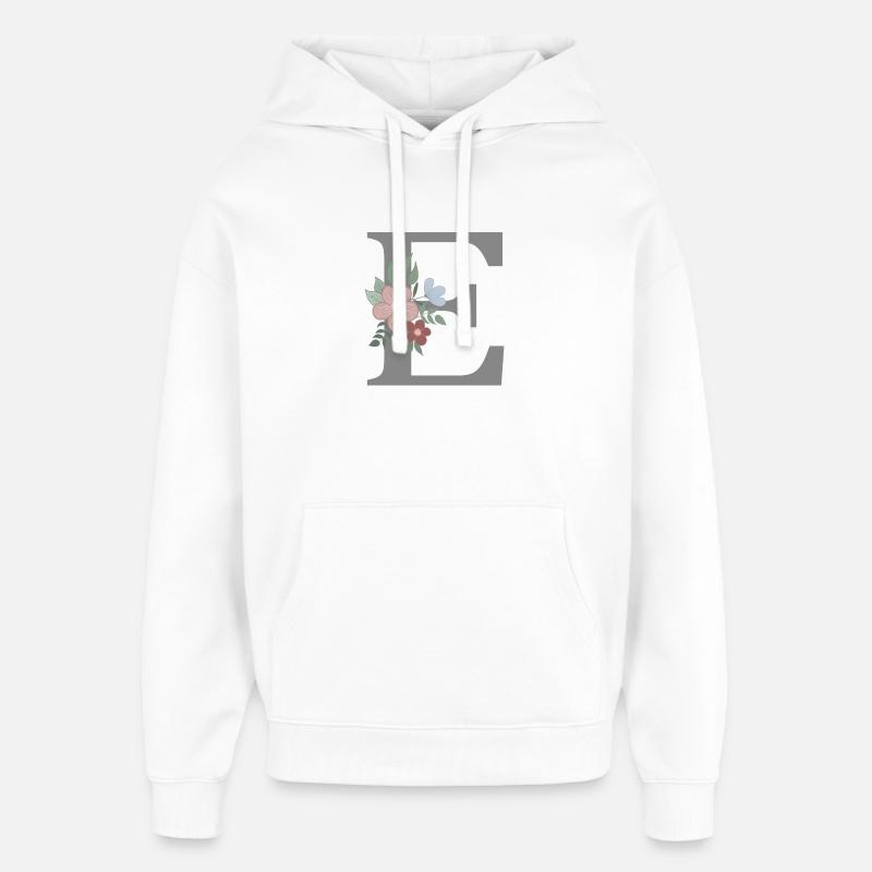 Lettre E avec gris fleur - Sweat à capuche unisexe Stanley/Stella Oversized - blanc