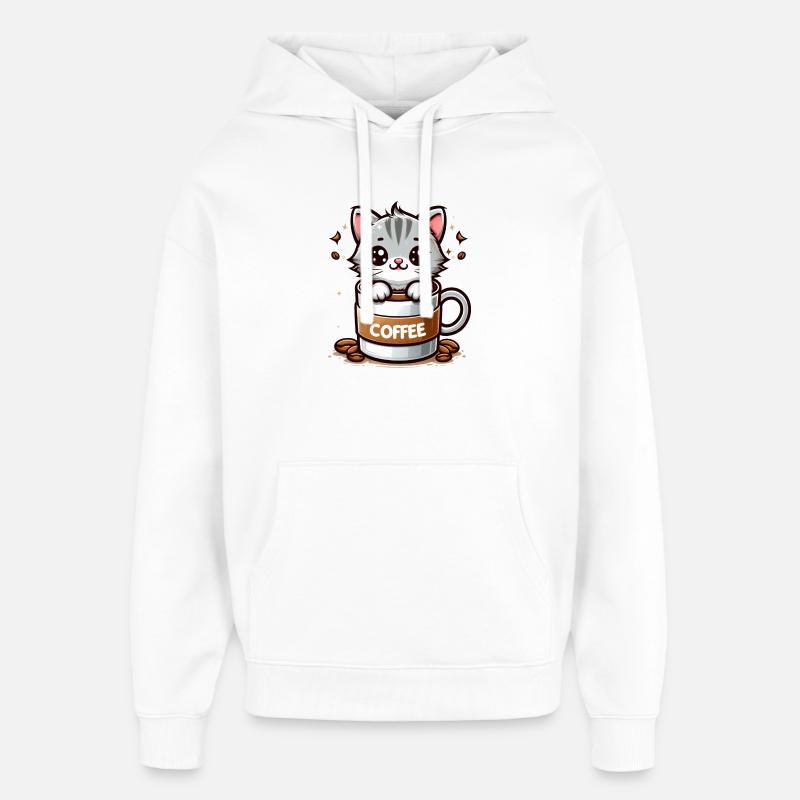 Katze mit Kaffeebecher 1 - Oversized Unisex Hoodie von Stanley/Stella - Weiß