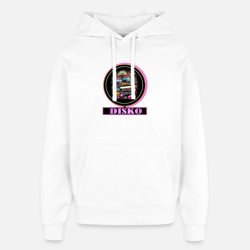 Disco Retro Cassette Neon Gloss - Sweat à capuche unisexe Stanley/Stella Oversized - blanc