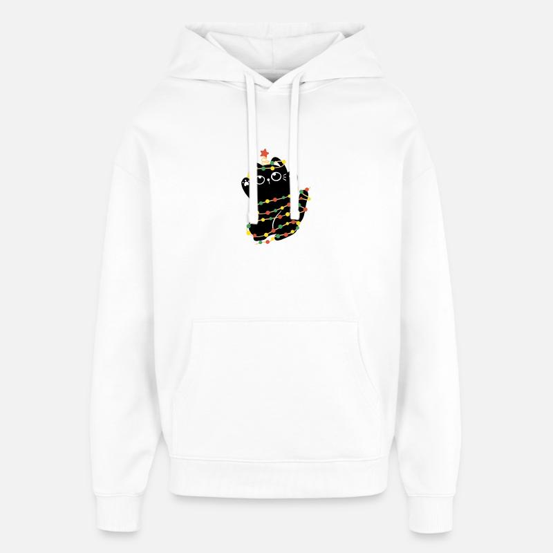 Lumières de Noël Chat - Sweat à capuche unisexe Stanley/Stella Oversized - blanc