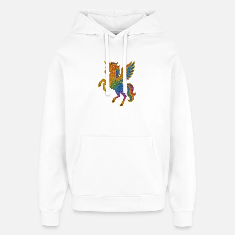 Illustration de Pégase arc-en-ciel scintillant - Sweat à capuche unisexe Stanley/Stella Oversized - blanc