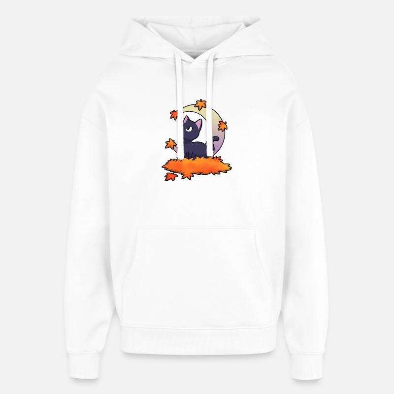 Chat noir sous lune automnale - Sweat à capuche unisexe Stanley/Stella Oversized - blanc