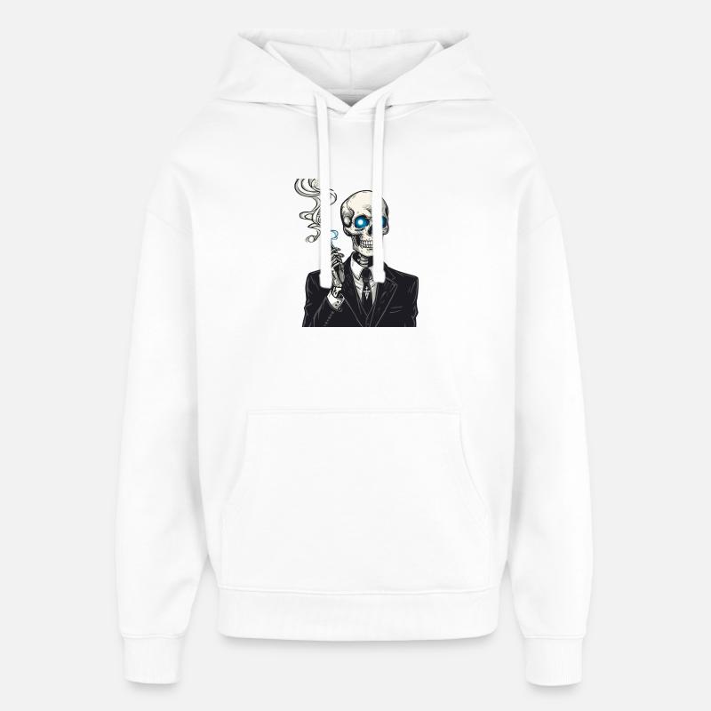 Squelette en costume fumant un cigare - Sweat à capuche unisexe Stanley/Stella Oversized - blanc