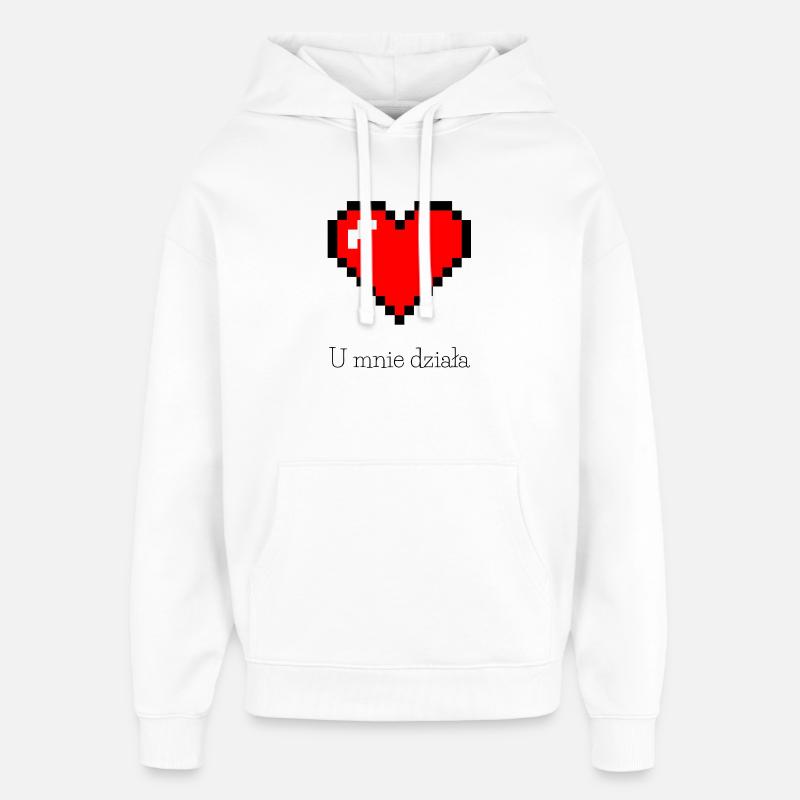Fromage rouge pixelisé sur fond noir - Sweat à capuche unisexe Stanley/Stella Oversized - blanc
