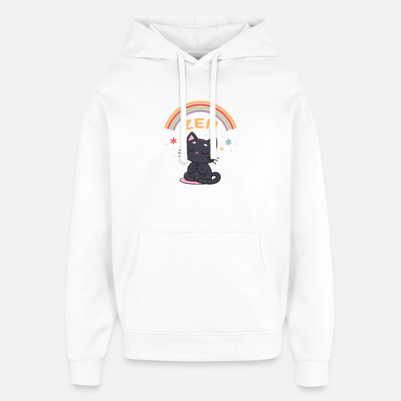 Chat Zen Arc Ciel Méditation - Sweat à capuche unisexe Stanley/Stella Oversized - blanc